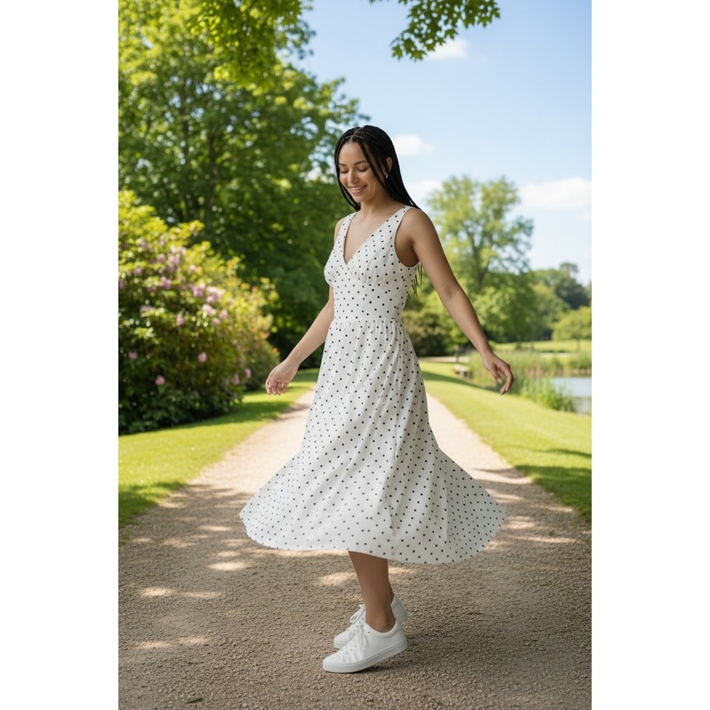 Mills by Millie Bobby Brown Polka Dot Midi Dress White XXL Smocked Back